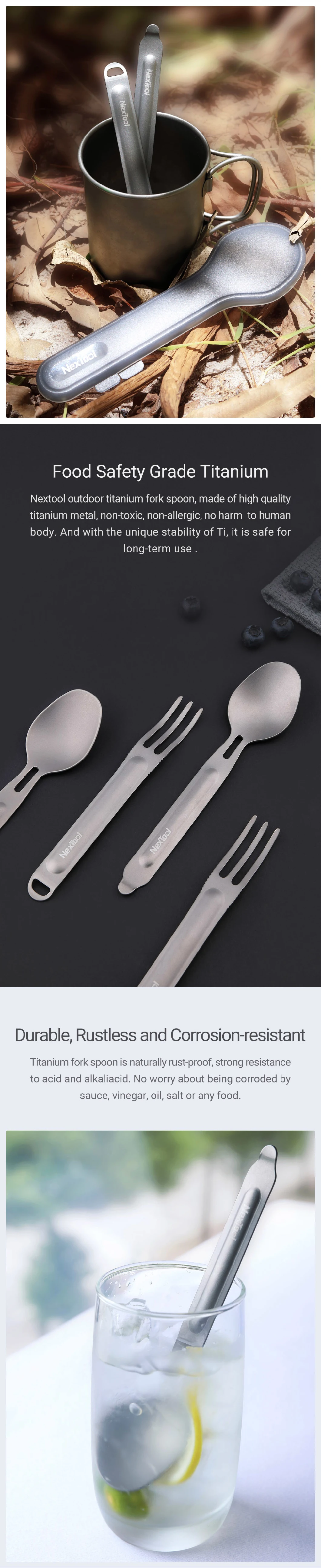 Nextool Camping Titanium Fork Spoon Outdoor Tableware Dining Set Cutlery