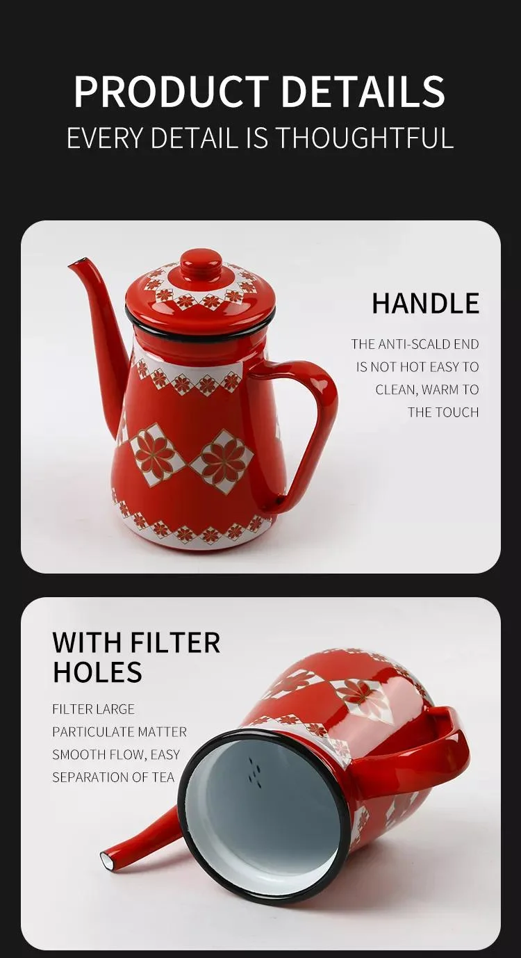 1.2L/1.5L Unique Designs Best Seller Saudi Arabia Tea Pot Coffee Kettle Camping Enamel Kettle for High Quality