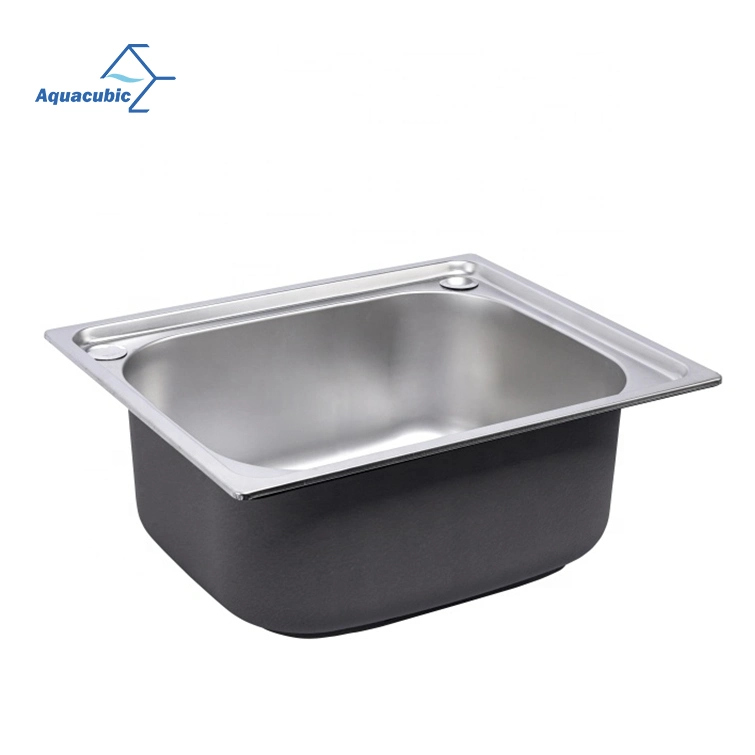 Aquacubic 21.6 Inch Kitchen Fixtures Rectangular Single Bowl Pressed Drawn 201 Stainless Steel Kitchen Sink Camping Sink Drawn Sink
