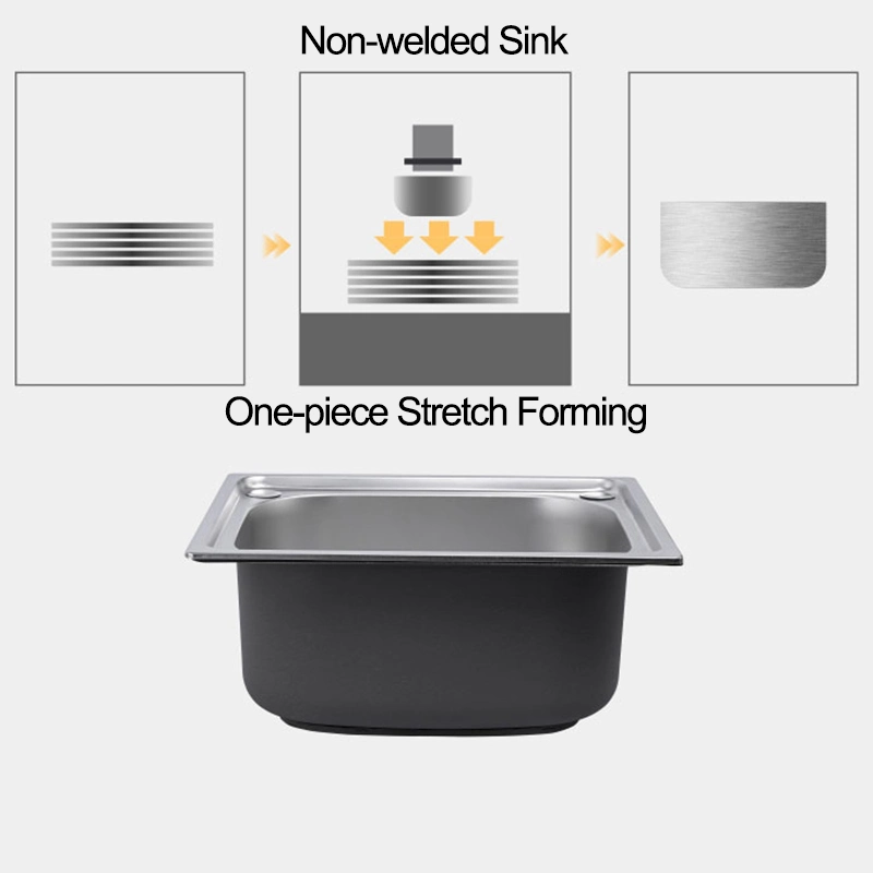 Aquacubic 21.6 Inch Kitchen Fixtures Rectangular Single Bowl Pressed Drawn 201 Stainless Steel Kitchen Sink Camping Sink Drawn Sink