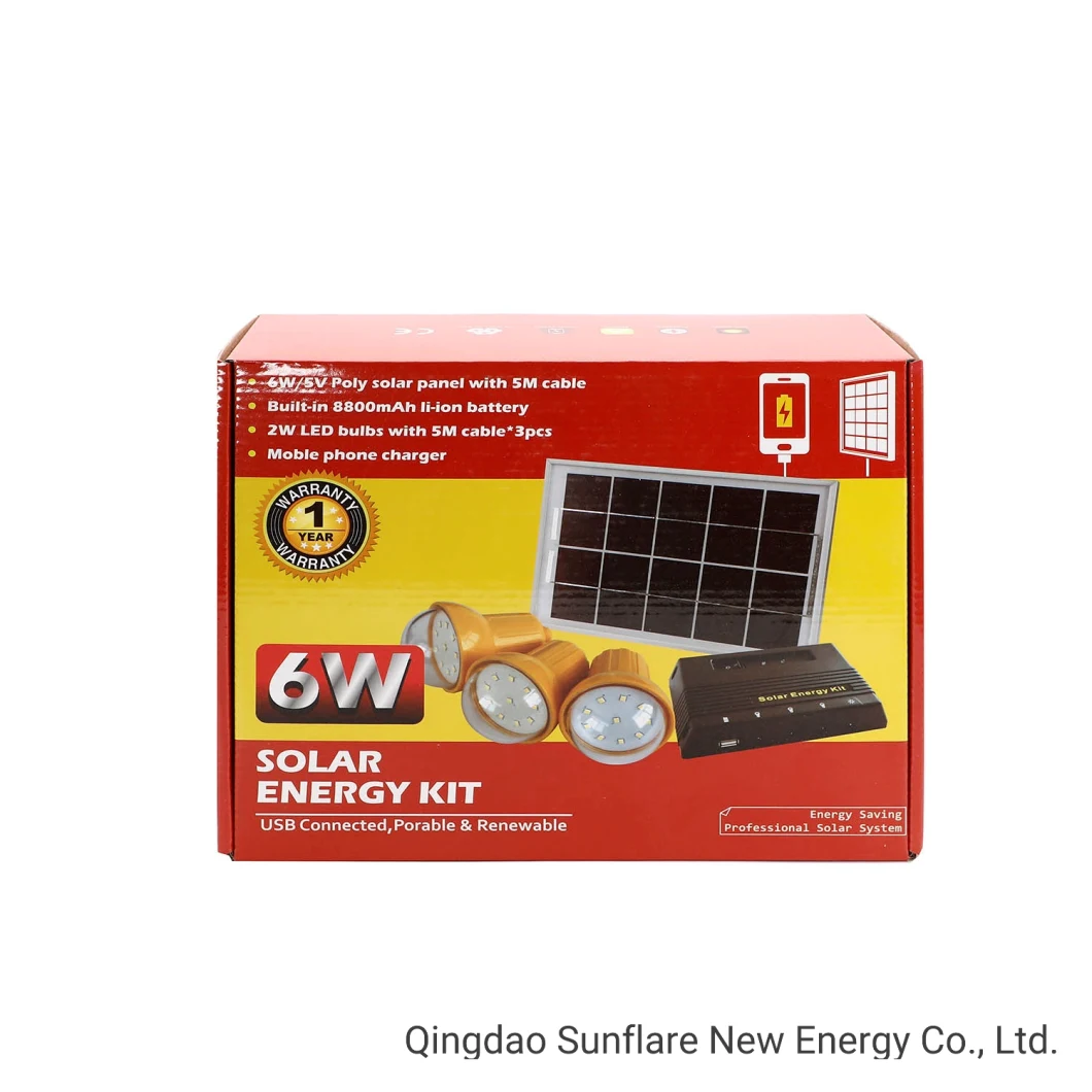 Portable 6W Solar System with Light for Homes Without Electricity