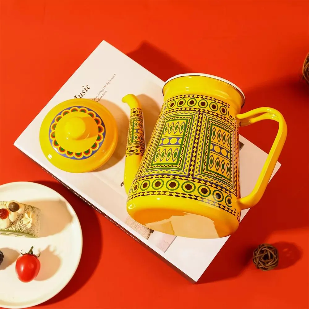 1.2L/1.5L Unique Designs Best Seller Saudi Arabia Tea Pot Coffee Kettle Camping Enamel Kettle for High Quality