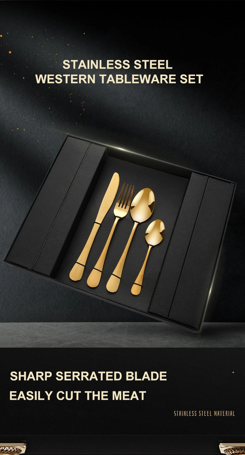 304 High-Grade Stainless Steel Cutlery Creative Titanium Plated Gold Knife and Fork Spoon Western Cutlery Set with Gift Box