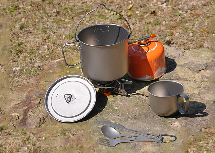 Multifunction Collapsible Backpacking Cookware Titanium Camping Cookset
