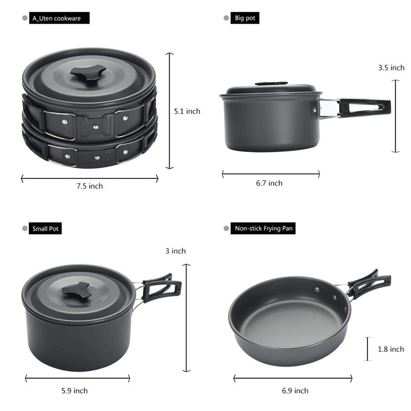 New Portable Ultralight Aluminum Outdoor Camping Hiking Fishing Cookware Cooking Picnic Pan Set 3-4 Person