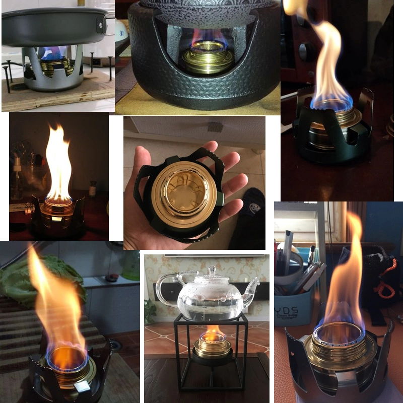 Portable Mini Alcohol Stove for Backpacking, Lightweight Brass Burner with Aluminum Stand for Camping Hiking Esg13301