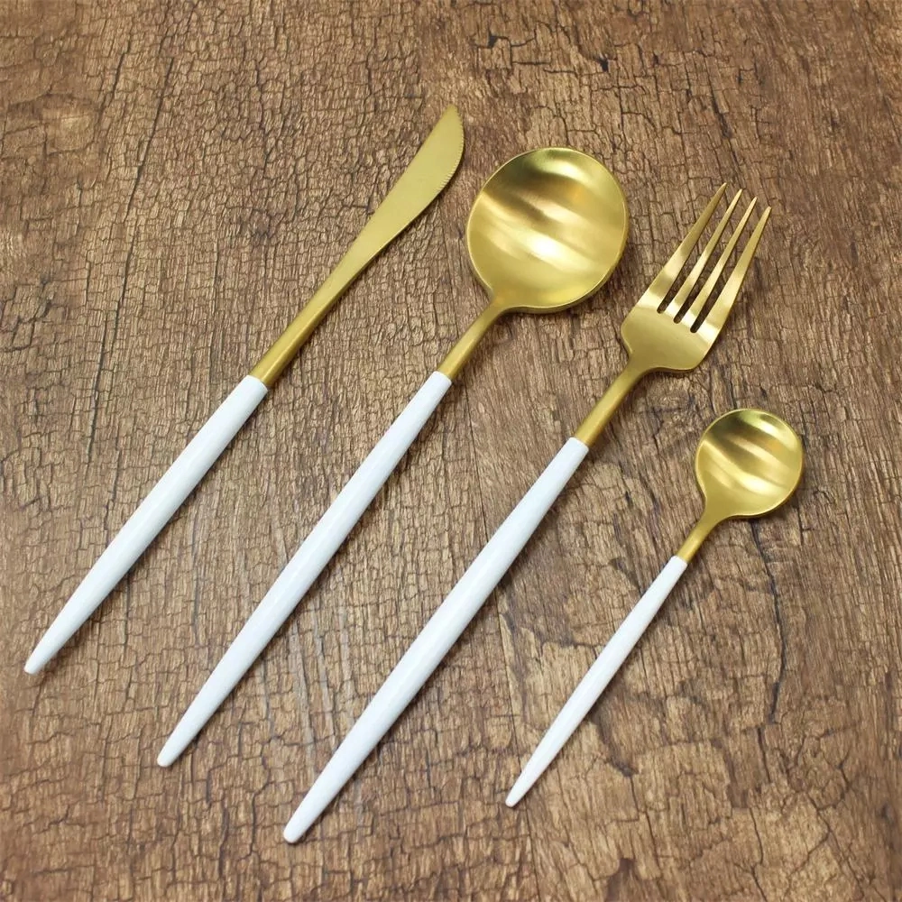 Stainless Steel Gold PVD Titanium Cutlery Restaurant Gold Cutlery Set Luxury Wedding Gold Flatware Set Matte Stainless Steel Cutlery for Domestic/Commerical
