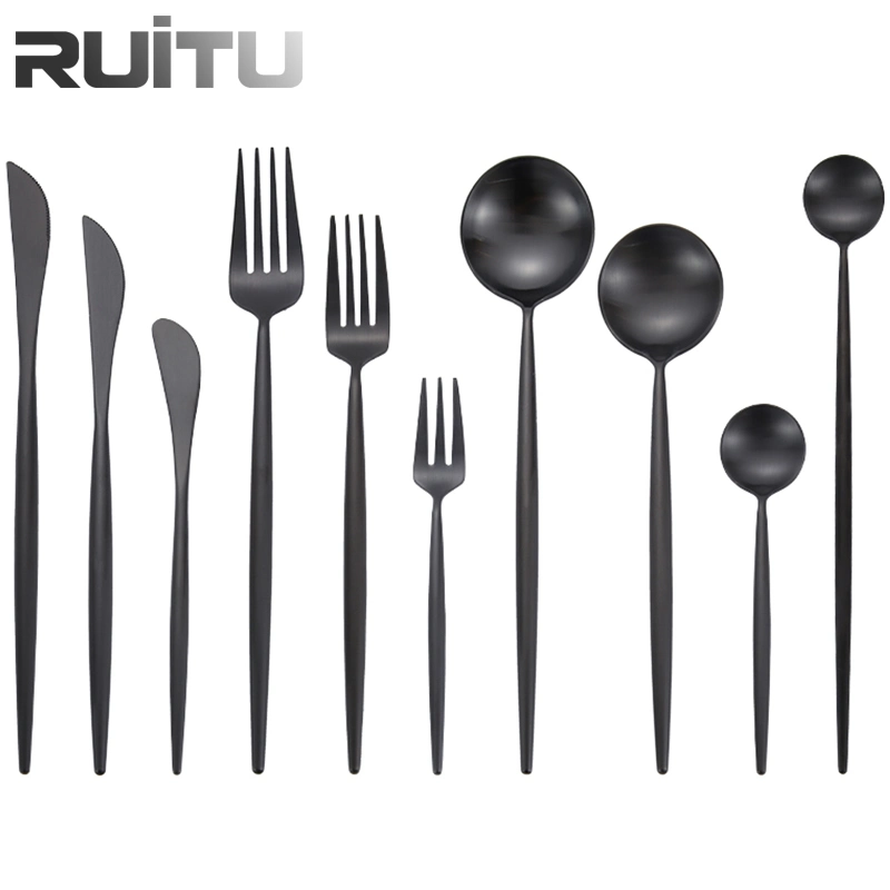 Portugal Cutipol Moon Flatware Serving Buffet Bio Recyclable Table Ware Titanium SUS304 Metal Stainless Steel Cpla Camping Cutlery Set Black Matte Cutlery