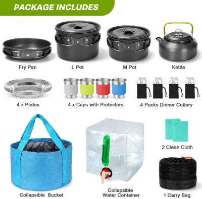 22 Pieces Camping Nonstick Lightweight Backpacking Outdoor Cookware Set for Family Hiking, Picnic (Kettle, Pot, Frying Pan, Bowls, Plates, Spoon) Wyz17894