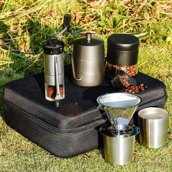 Wholesale Outdoor Travel Camping Stainless Steel Coffee Kit Kettle Filter Gift Box Pour Over Drip V60 Coffee Set